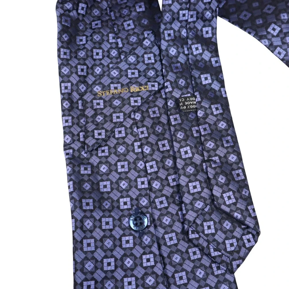 Stefano Ricci Pure Silk Necktie Navy Periwinkle‎ Geometric Medallion Made Italy